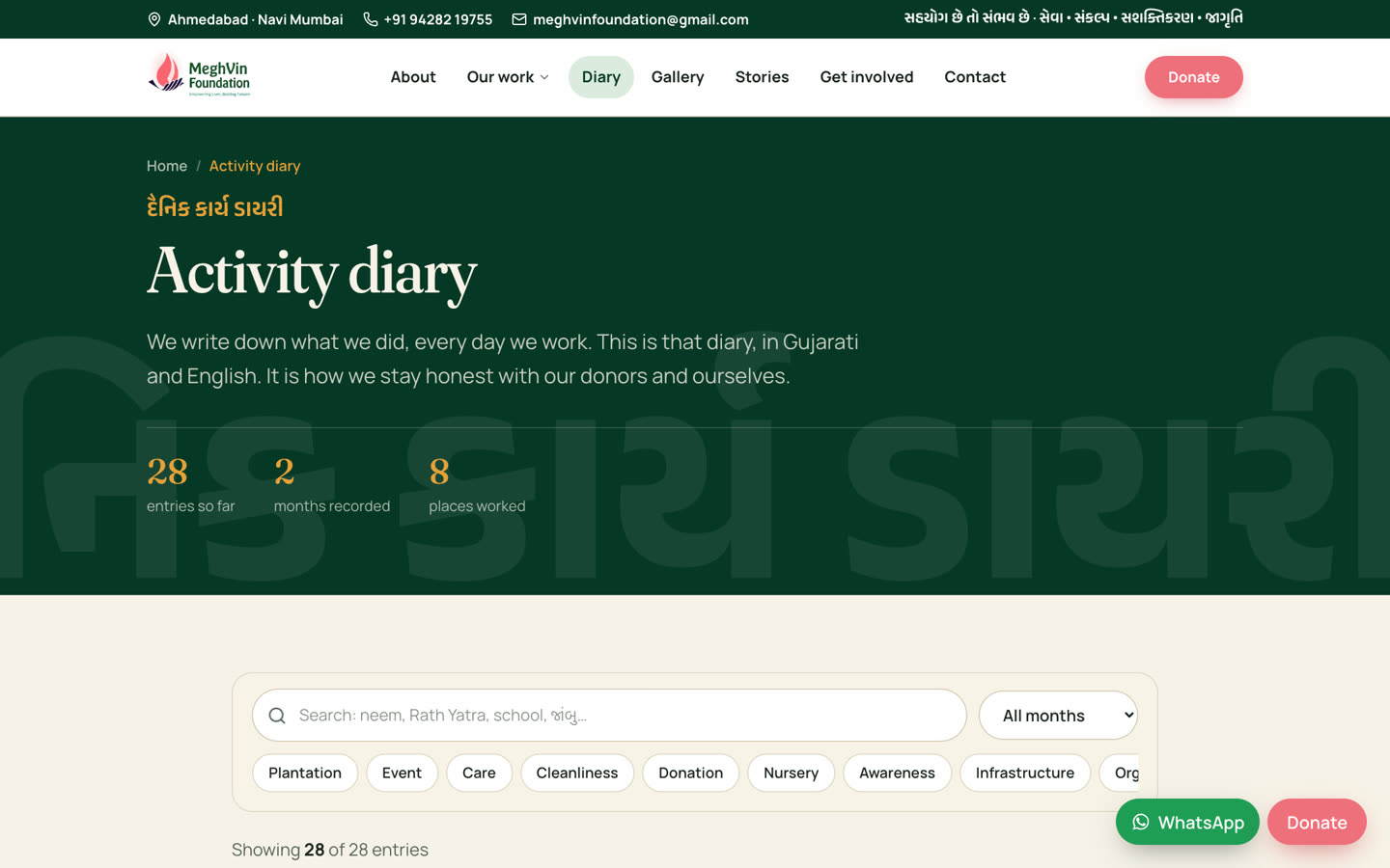 Public diary: Every day of work on the website, searchable by month and tag.
